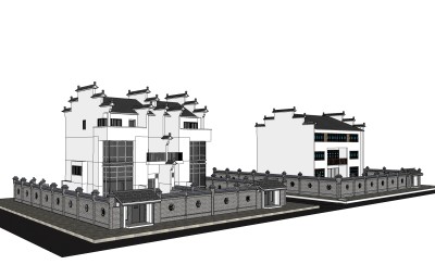 新中式徽派建筑草图大师模型，古建民俗sketchup模型免费下载