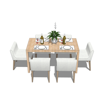 现代简约餐桌椅草图大师模型，餐桌椅skb文件