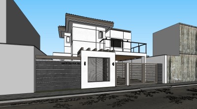 现代独栋别墅su模型免费下载，sketchup别墅草图大师模型