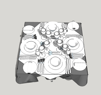 现代简约餐具组合草图大师模型，餐具sketchup模型下载