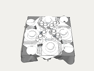现代简约餐具组合草图大师模型，餐具sketchup模型下载