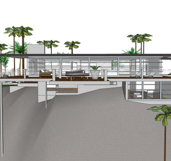 临崖傍山现代独栋别墅草图大师模型下载，独栋别墅sketchup模型