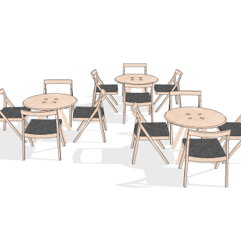 现代休闲桌椅组合免费su模型，休闲桌椅skp模型下载