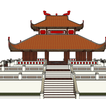 中式古建大殿免费su模型下载、古建大殿草图大师模型下载
