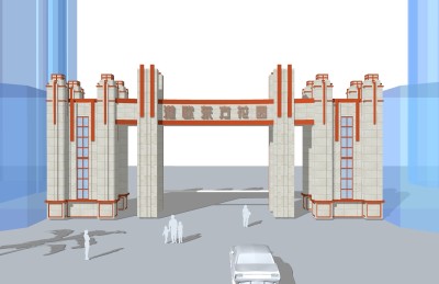 新中式大门su模型下载，sketchup入口大门skp模型