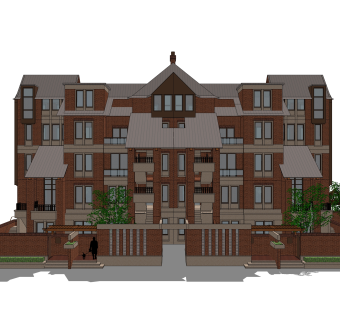 欧式连排别墅su模型方案下载，sketchup别墅草图大师模型
