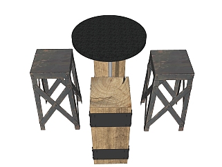 现代吧台桌椅组合su模型，桌椅组合草图大师模型下载