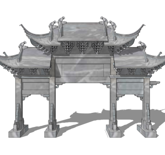 大门式牌楼草图大师模型下载，入口大门sketchup模型分享