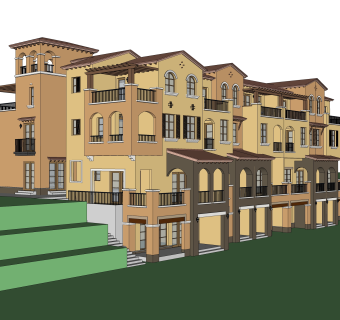 欧式连排别墅草图大师模型下载，别墅外观sketchup模型分享