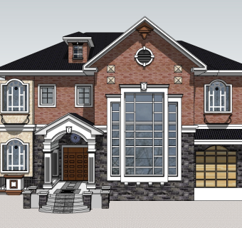 欧式独栋别墅su模型免费下载，sketchup别墅草图大师模型