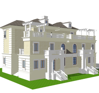 欧式连排别墅草图大师模型，连排别墅sketchup模型免费下载