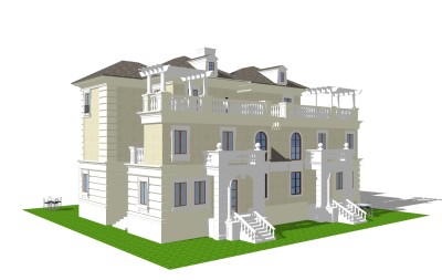 欧式连排别墅草图大师模型，连排别墅sketchup模型免费下载
