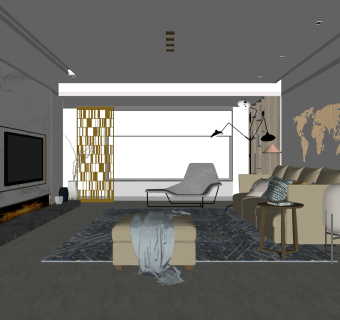 现代简约客厅免费su模型草图大师文件下载