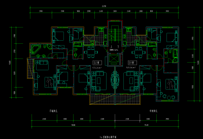 一层两户多层户型图，户型图CAD建筑图纸下载