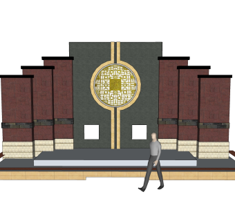 新中式景墙sketchup模型下载