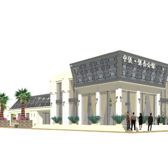 欧式新古典售楼部外观草图大师模型，新古典售楼部外观sketchup模型免费下载