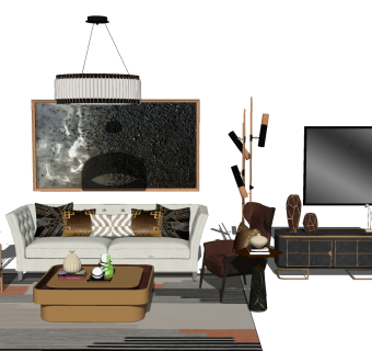 现代布艺沙发草图大师模型，沙发sketchup模型下载