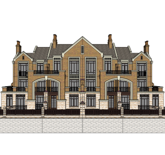 欧式连排别墅草图大师模型下载，别墅外观sketchup模型分享