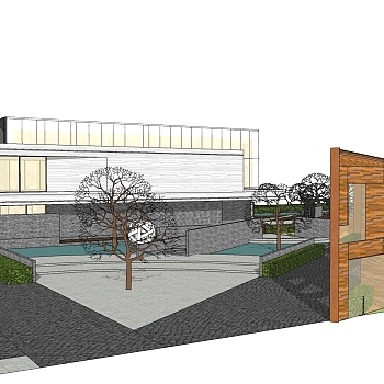 现代售楼处建筑方案草图大师模型，售楼部建筑sketchup模型免费下载