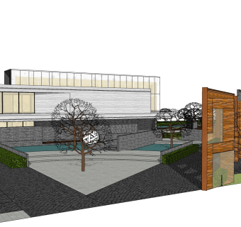 现代售楼处建筑方案草图大师模型，售楼部建筑sketchup模型免费下载