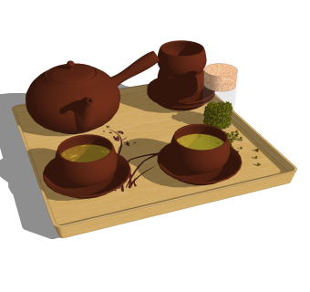 中式茶具草图大师模型，茶具sketchup模型下载