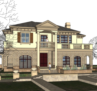 欧式独栋别墅草图大师模型，sketchup别墅su模型下载