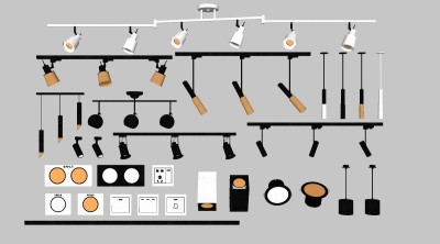 现代筒灯射灯吊灯组合su模型，吊灯sketchup模型下载