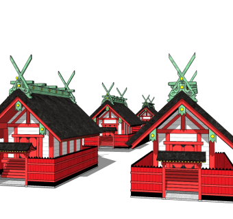 日式古建筑草图大师模型下载、日式古建筑su模型下载