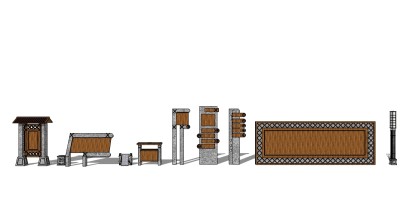 现代石头道路指示牌su模型下载、石头道路指示牌草图大师模型下载