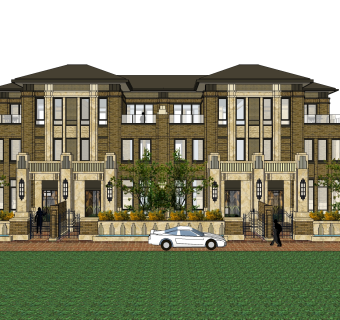 欧式联排别墅su模型，别墅sketchup模型下载
