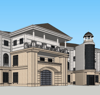 欧式独栋别墅su模型免费下载，sketchup别墅草图大师模型