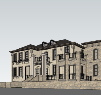 欧式独栋别墅su模型免费下载，sketchup别墅草图大师模型