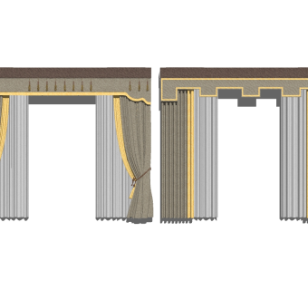 中式窗帘组合草图大师模型，窗帘组合sketchup模型下载