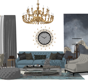 简欧布艺沙发组合su模型，简欧布艺沙发组合skp模型下载