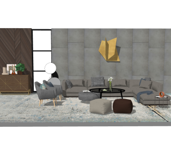 现代布艺沙发组合su模型，沙发组合skp模型下载