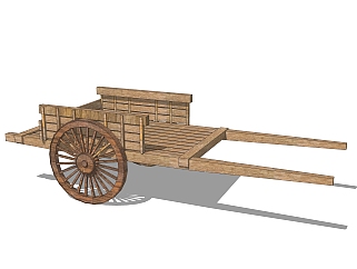 现代乡村木车sketchup模型，木车su模型下载