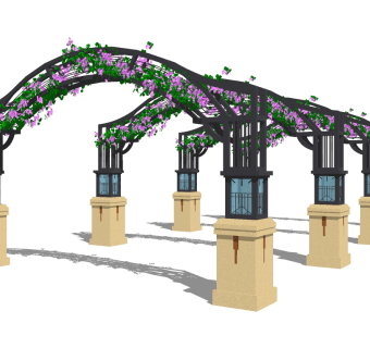 欧式铁艺廊架草图大师模型，铁艺廊架sketchup模型下载