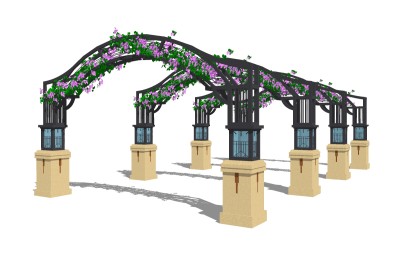 欧式铁艺廊架草图大师模型，铁艺廊架sketchup模型下载