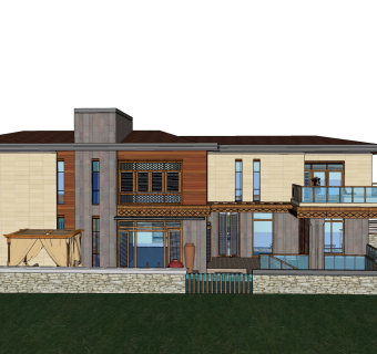 中式别墅草图大师模型，别墅sketchup模型