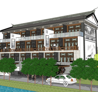 新中式白族建筑草图大师模型，古建民俗sketchup模型免费下载