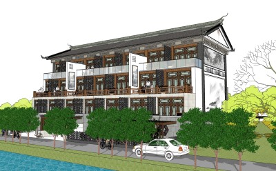 新中式白族建筑草图大师模型，古建民俗sketchup模型免费下载