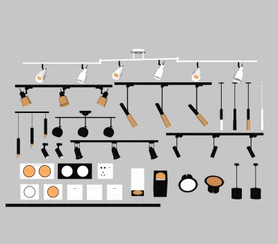 现代筒灯射灯组合su模型，筒灯射灯组合skp模型下载