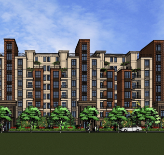 欧式公寓楼外观sketchup模型下载，公寓楼草图大师模型