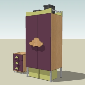 现代儿童床头柜衣柜组合草图大师模型，儿童床头柜衣柜组合sketchup模型下载
