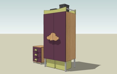 现代儿童床头柜衣柜组合草图大师模型，儿童床头柜衣柜组合sketchup模型下载
