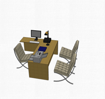 现代实木老板桌草图大师模型，老板桌sketchup模型下载