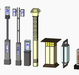 中式路灯景观灯su模型，景观灯sketchup模型下载