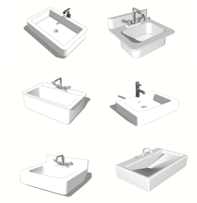 现代陶瓷台盆组合草图大师模型，洗手台skp文件下载