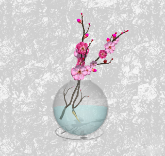 梅花插花艺草图大师模型，艺术花瓶插花装饰sketchup模型下载