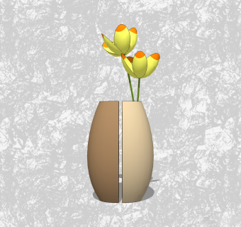 郁金香花瓶插花su模型，花艺草图大师模型下载